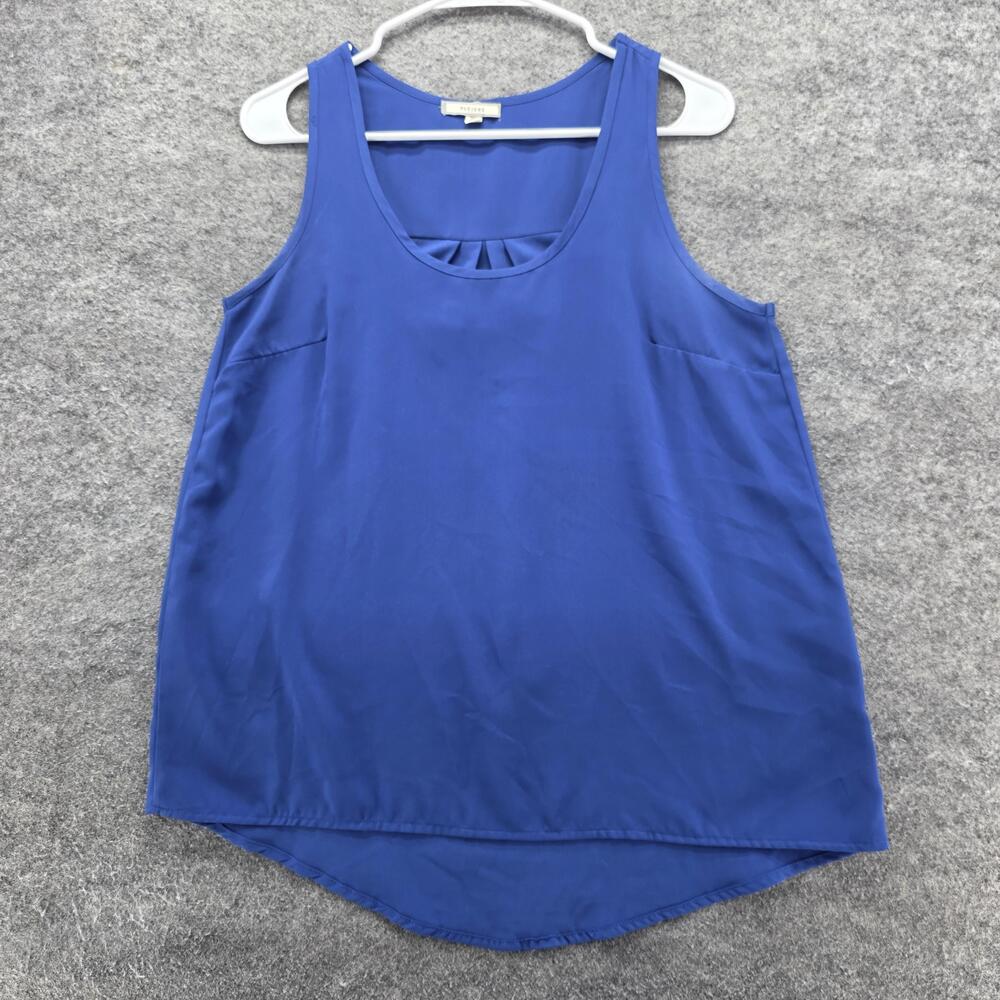Pleione Tank Top Womens XS Blue Pleated Scoop High Low Hem Made USA WBZ54643